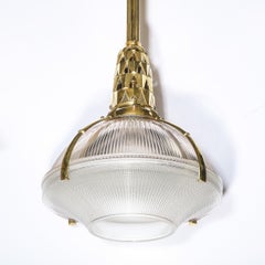 Satz von 3 Art Deco Bronze & Prismatisches Glas Holophan-Anhänger von E.J. Ruhlmann