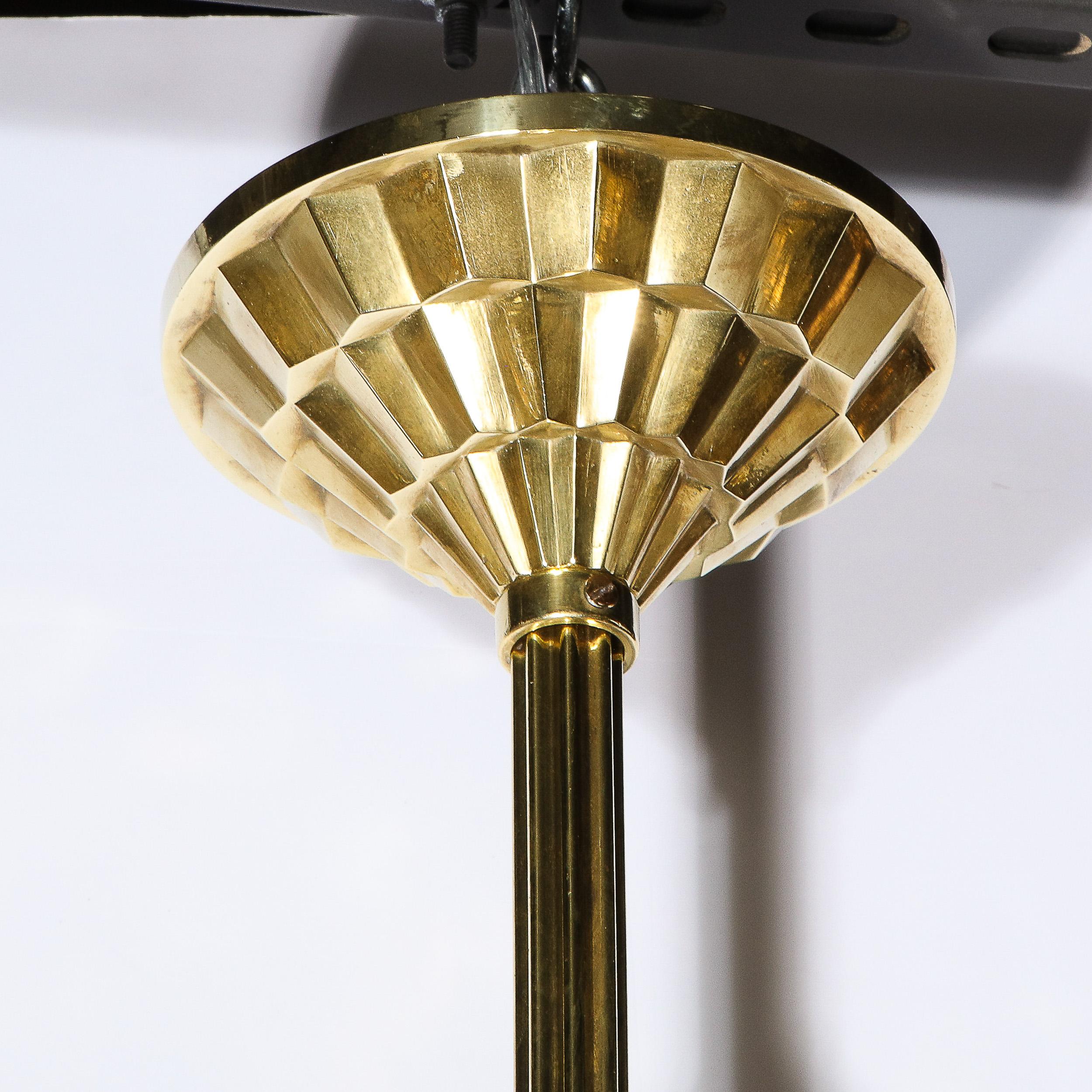Set of 3 Art Deco Bronze & Prismatic Glass Holophane Pendants by E.J. Ruhlmann 4