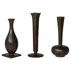Set of 3 Art Deco Bronze Vases by GAB (Guldsmedsaktiebolaget), Sweden, 1930s