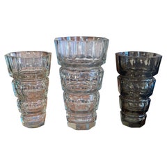 Set of 3 Art Deco Cut Crystal Vases in the Manner of Josef Hoffmann for Moser.