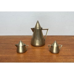 Set of 3 Art Deco Metal Teapot, Suger Pot, Milk Pot, 1960s