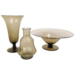 Set of 3 Art Deco Pieces Orrefors Sandvik Gate Orrefors, 1920s-1930s