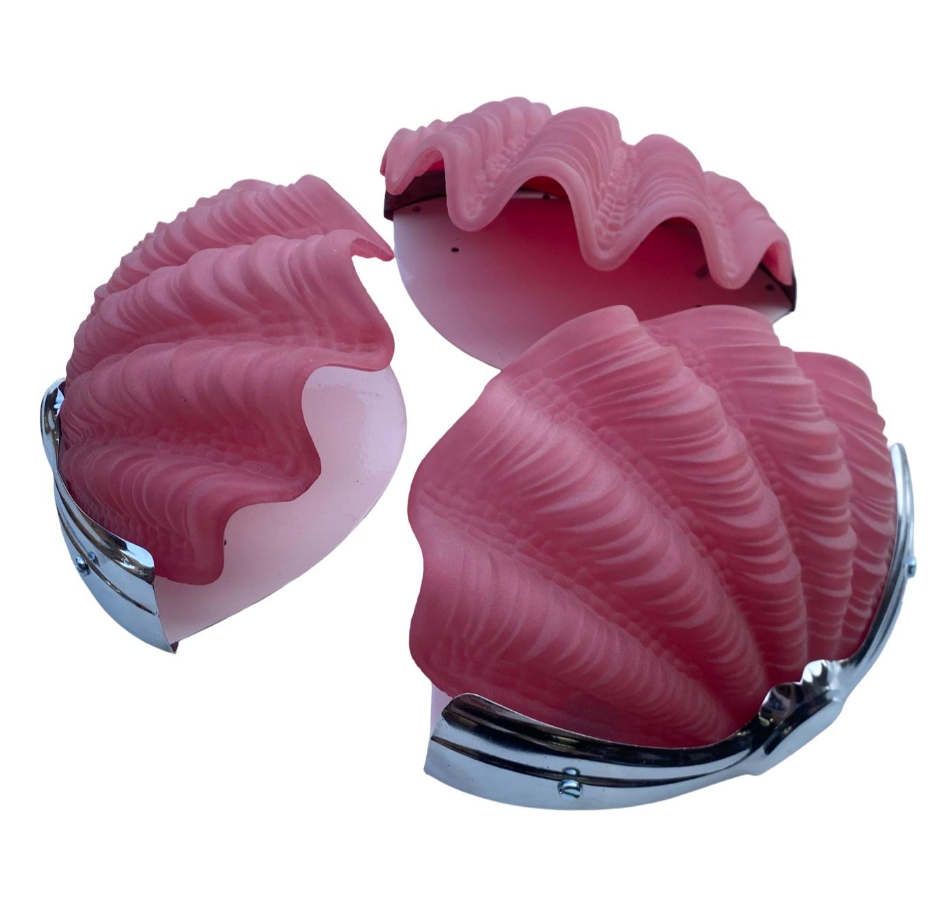 Conjunto de 3 apliques de concha Art Déco en rosa en Bueno estado para la venta en Barnstaple, GB