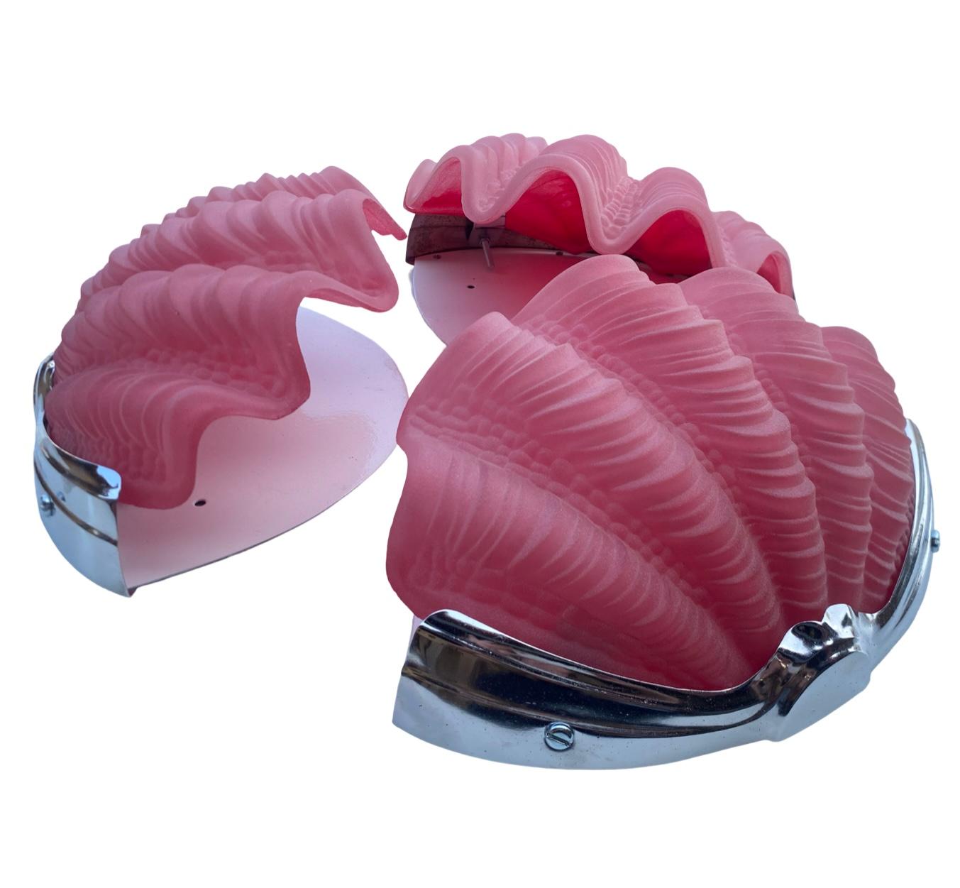 Conjunto de 3 apliques de concha Art Déco en rosa mediados del siglo XX en venta