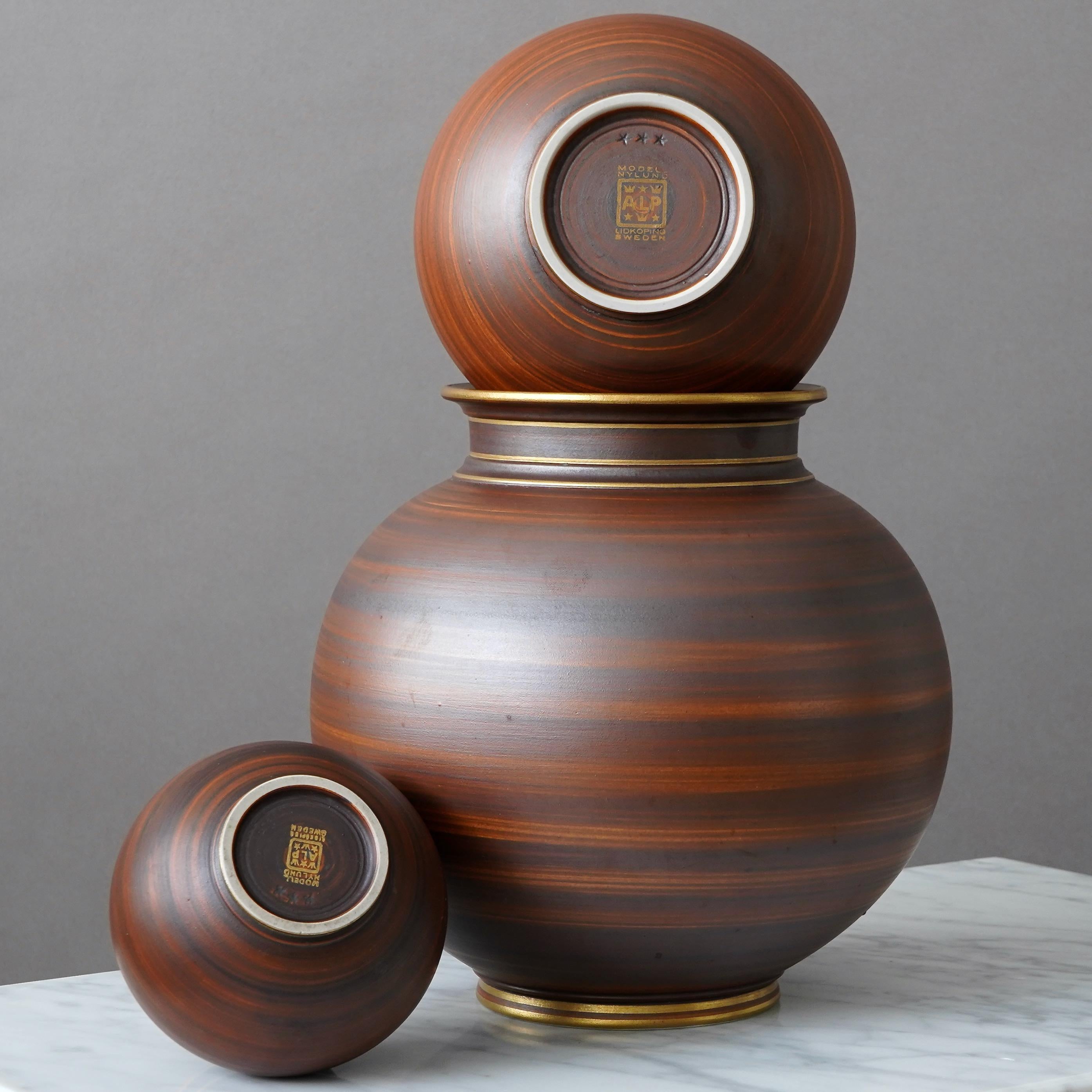 Set of 3 Art Deco Stoneware Vases by Gunnar Nylund for ALP, Sweden, 1930s 1