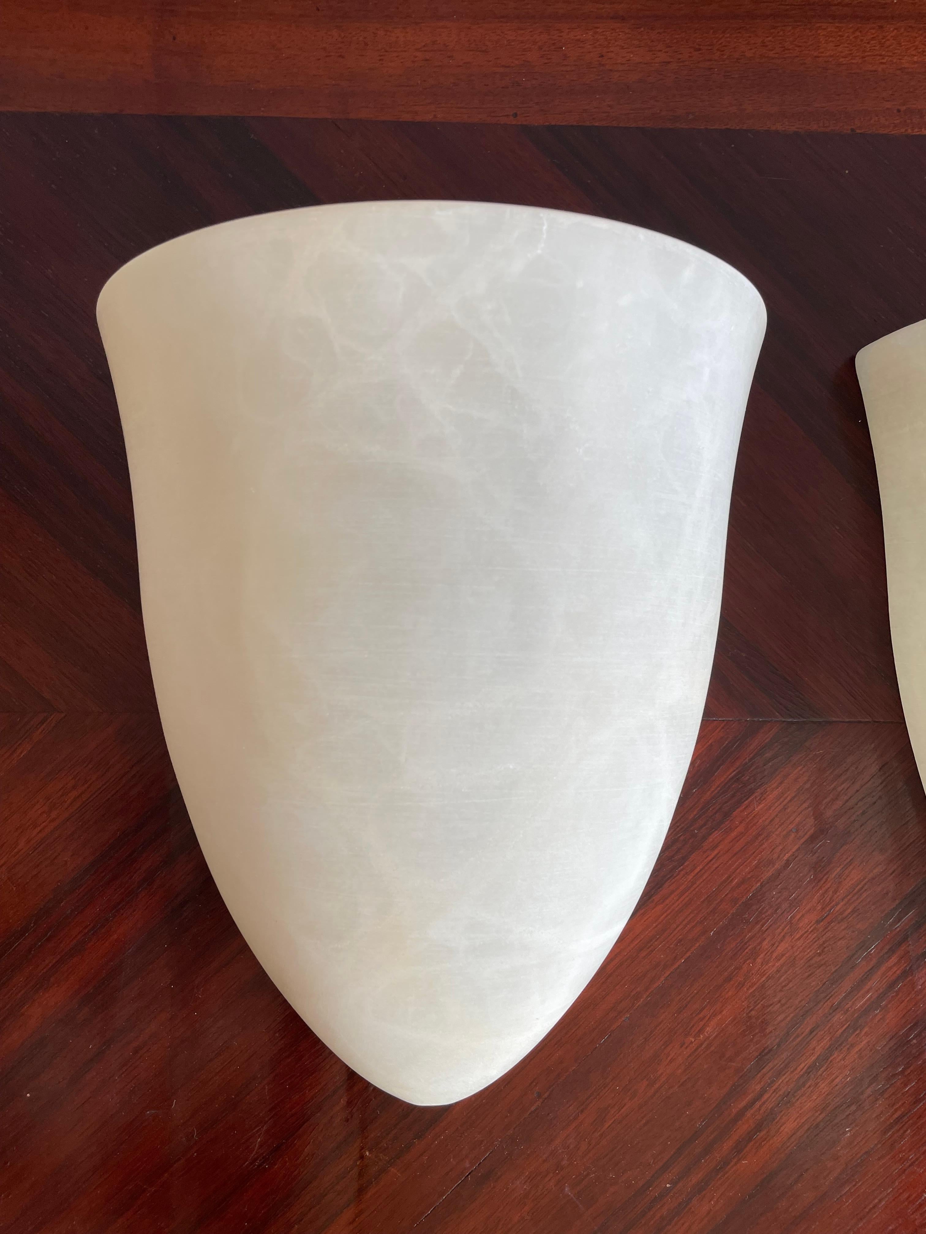 Set of 3 Art Deco Style Midcentury Era Cocoon Shape White Alabaster Wall Sconces 8