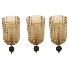 Set of 3 Art Deco Style Murano Glass Demilune Wall Lights