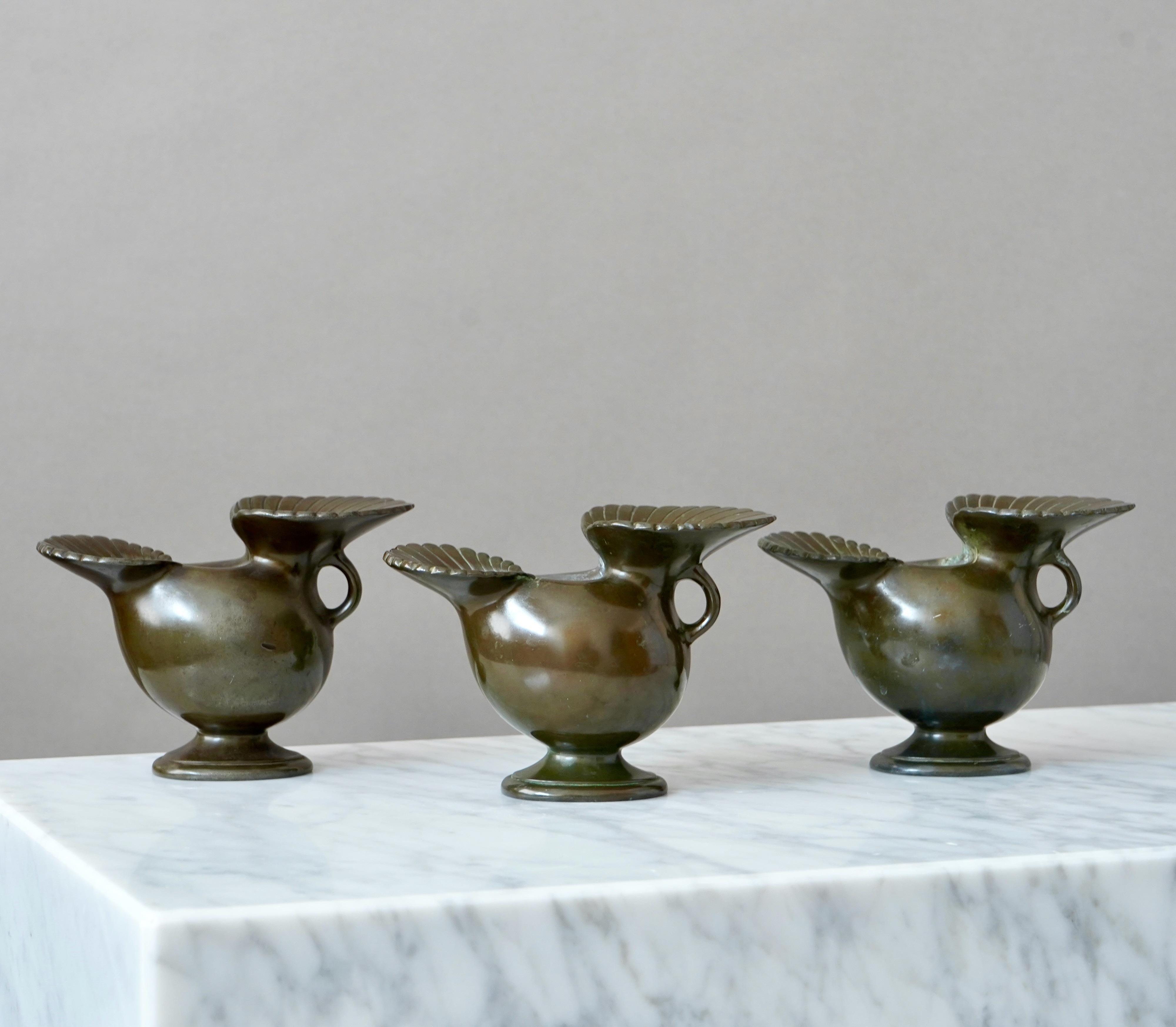 Cast Set of 3 Art Deco Vases by Just Andersen, Denmark, 1930s For Sale