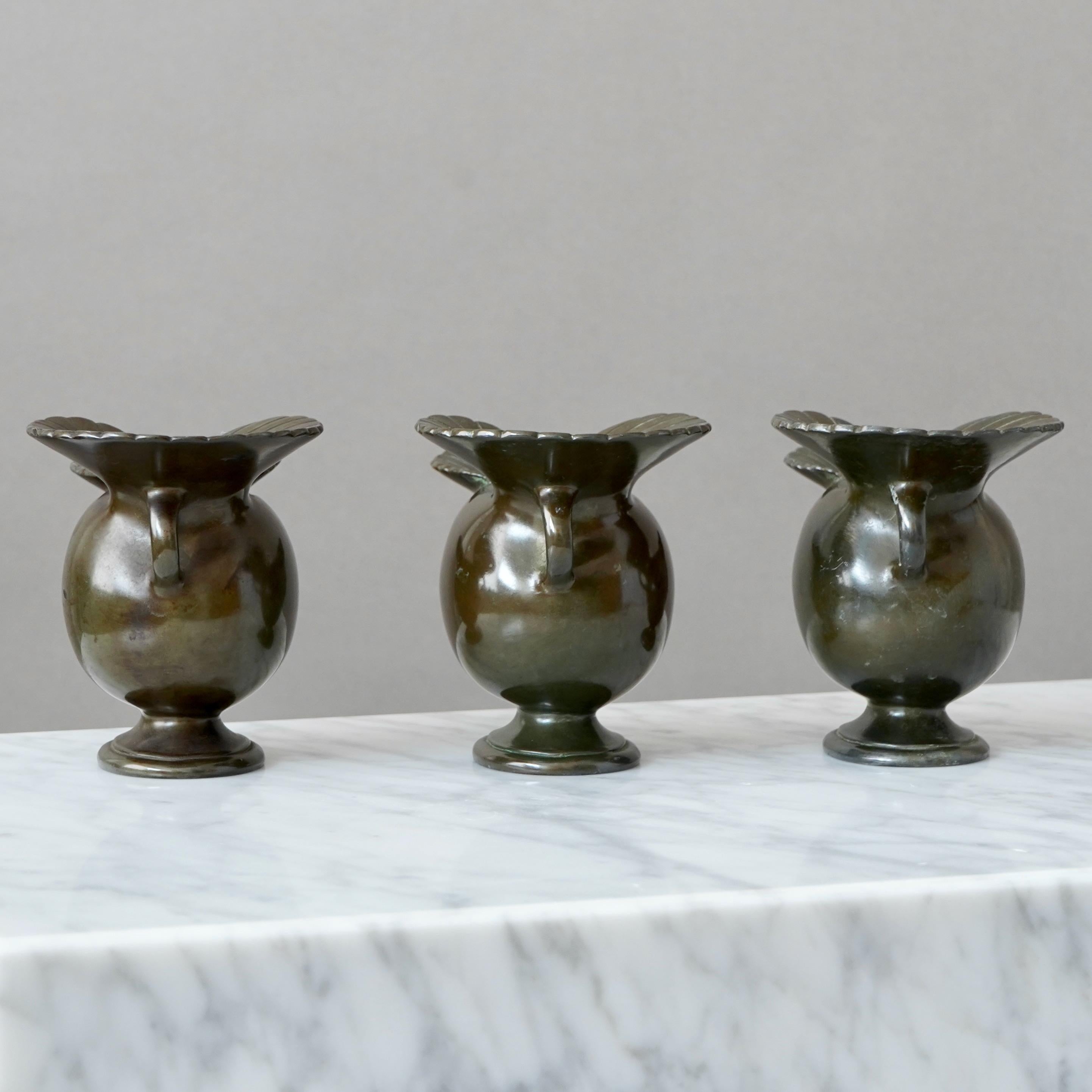 Set of 3 Art Deco Vases by Just Andersen, Denmark, 1930s In Fair Condition For Sale In Malmö, SE