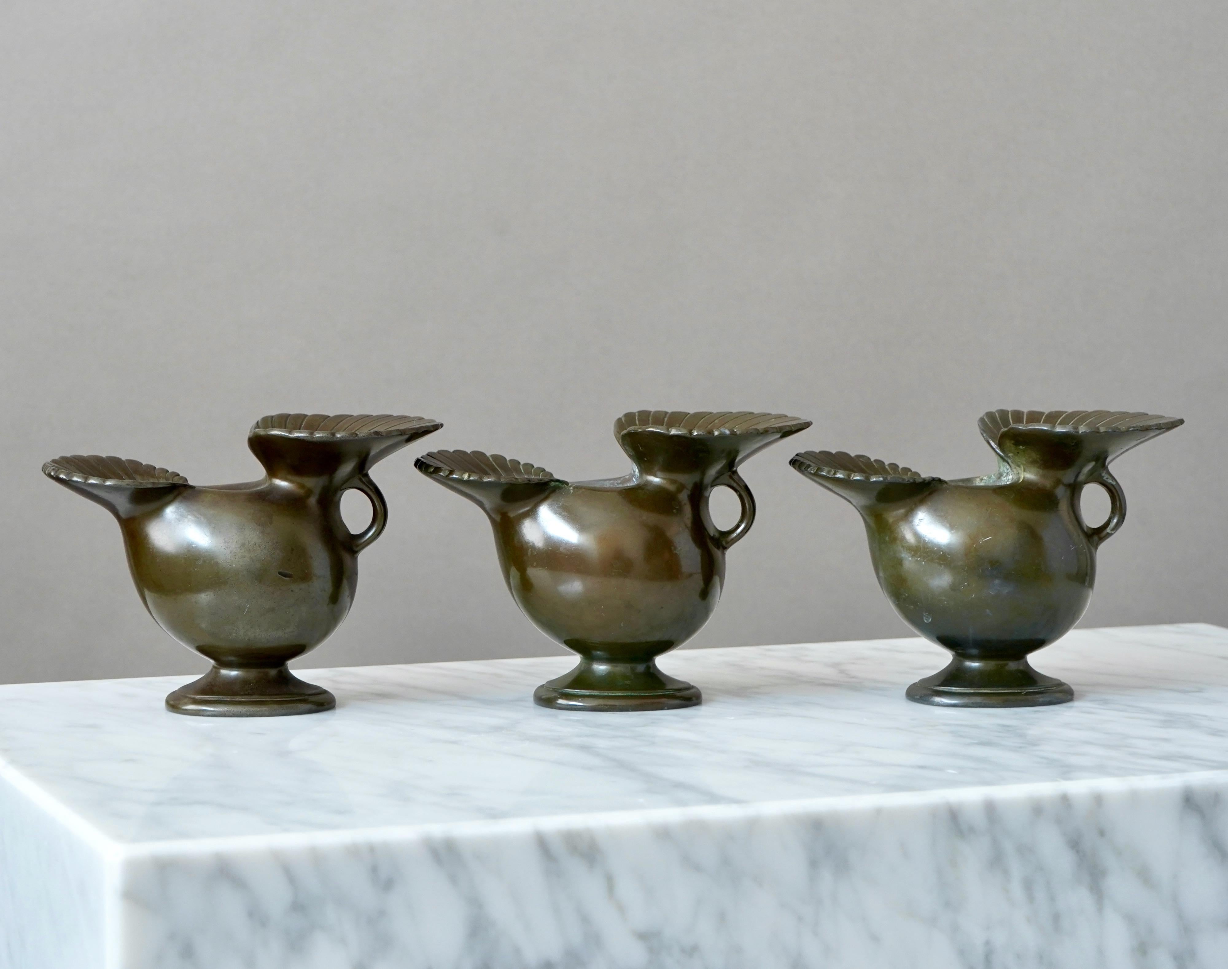 20th Century Set of 3 Art Deco Vases by Just Andersen, Denmark, 1930s For Sale