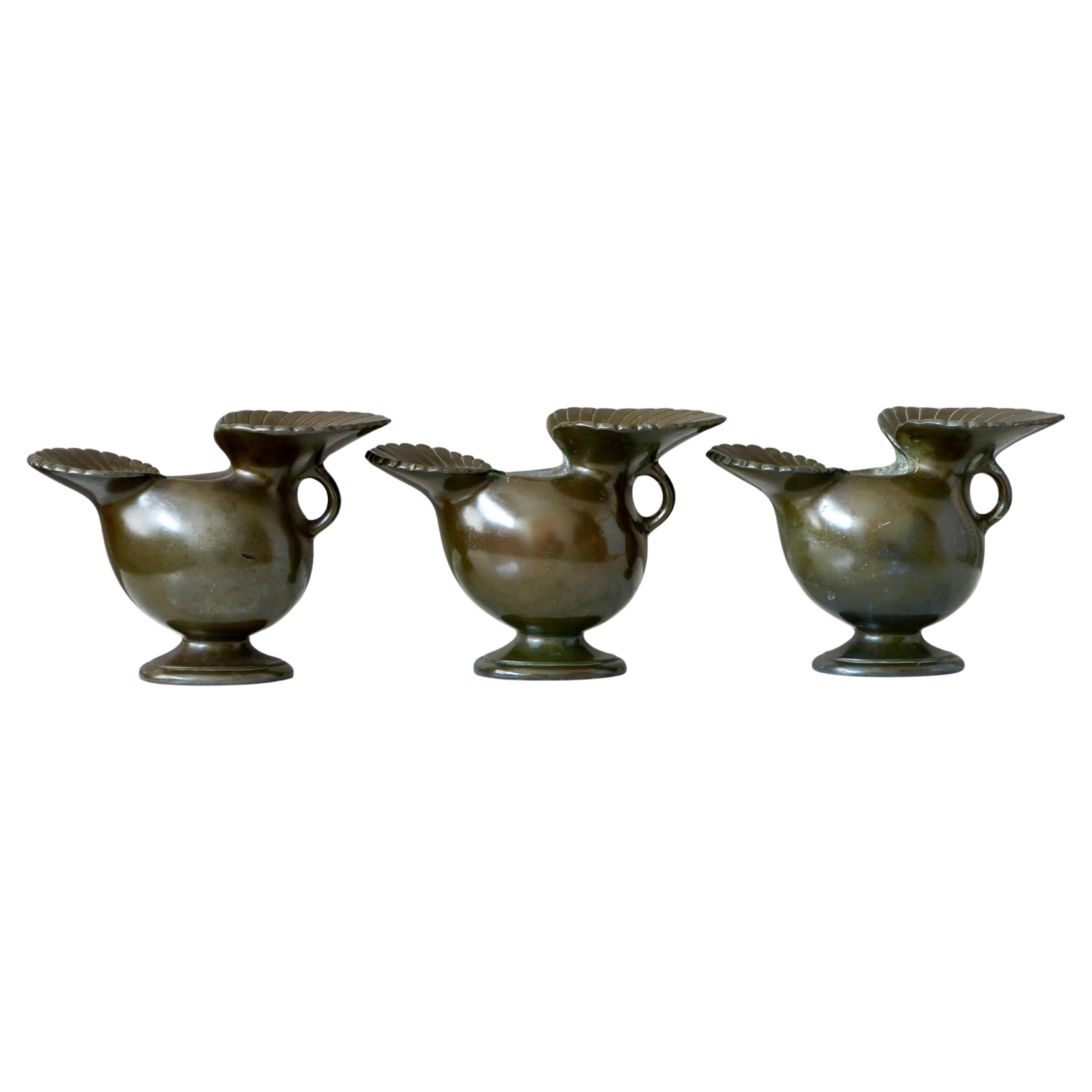 Ensemble de 3 vases Art Déco par Just Andersen, Danemark, années 1930