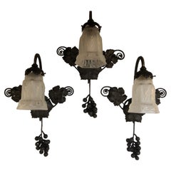 Ensemble de 3 Wall Lights Art Deco Attribué à Hettier & Vincent