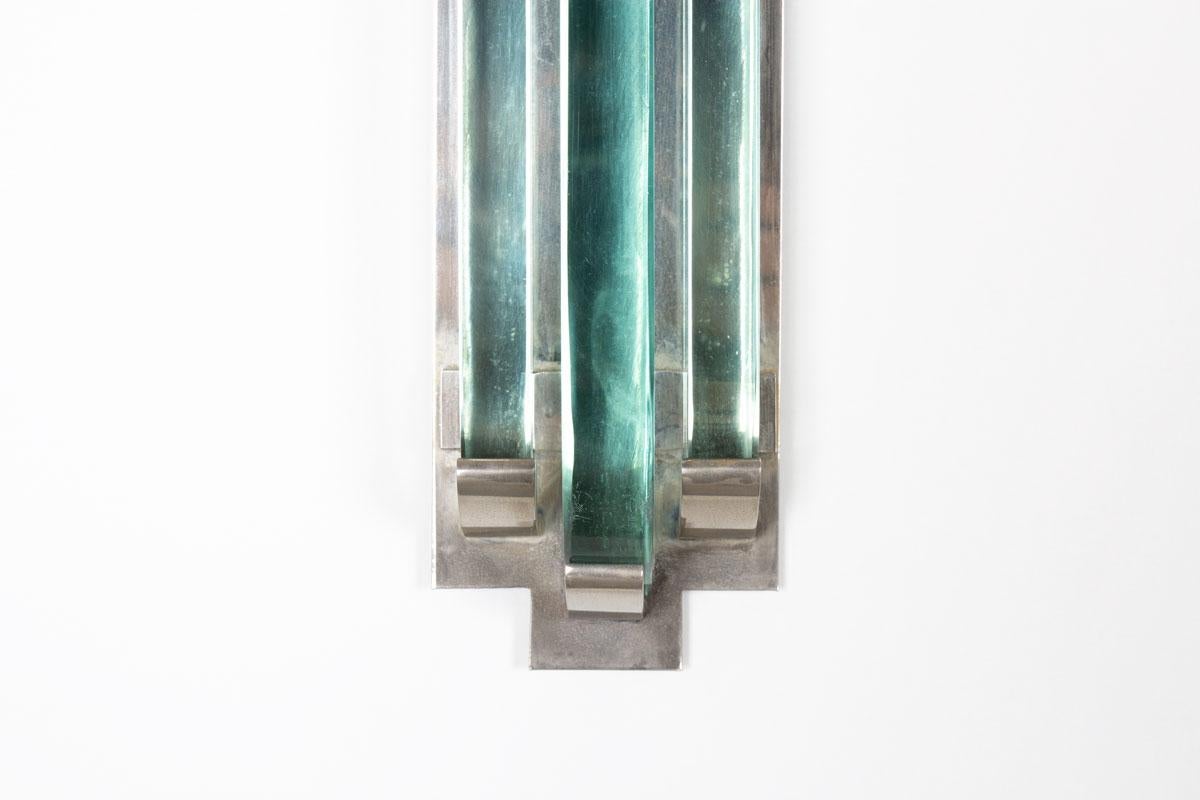 Metal Set of 3 Art Deco wall lights in glass and metal, 1930s For Sale