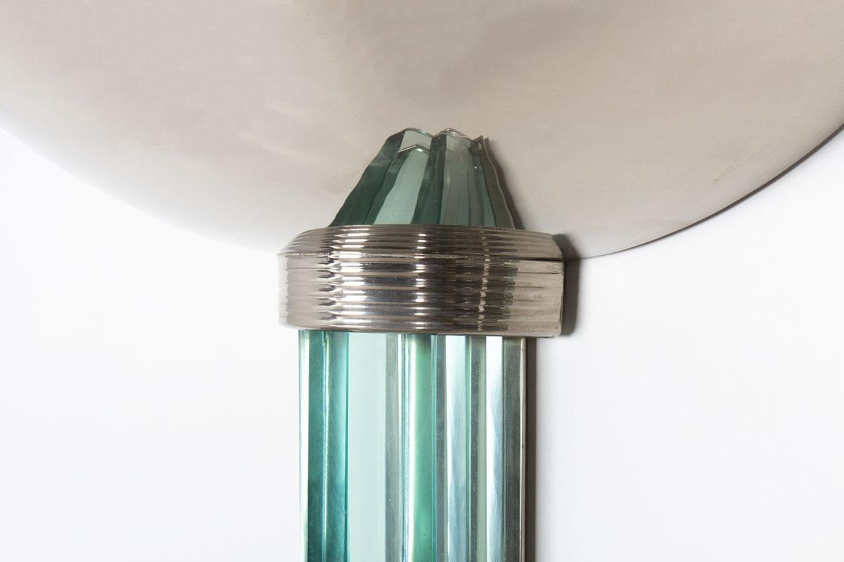 Set of 3 Art Deco wall lights in glass and metal, 1930s 2