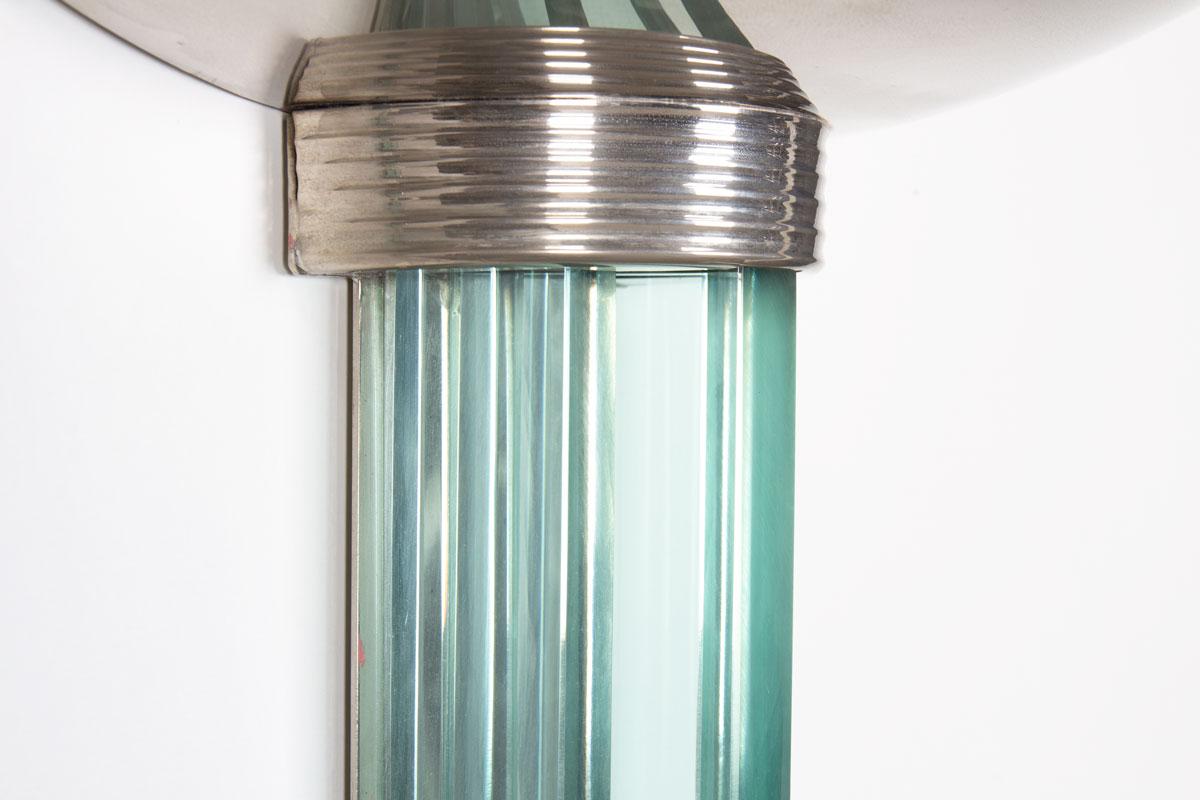 Set of 3 Art Deco wall lights in glass and metal, 1930s For Sale 3