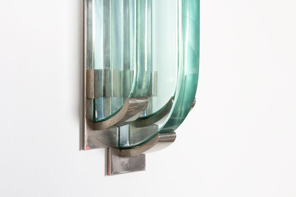 Satz von 3 Art Deco Wandleuchten aus Glas und Metall, 1930er Jahre im Angebot 5