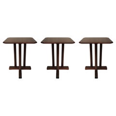 Ensemble de 3 tables de bistro à café en noyer, Art déco, 20e siècle