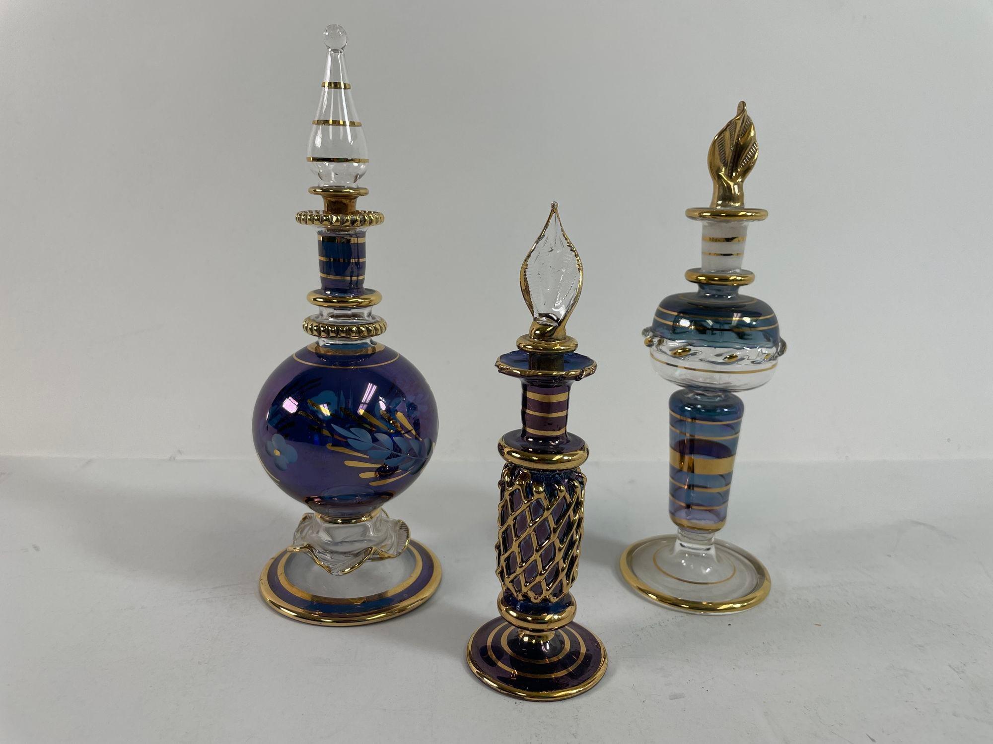 Set of 3 Art Glass Egyptian Perfume Bottles 1950s 4