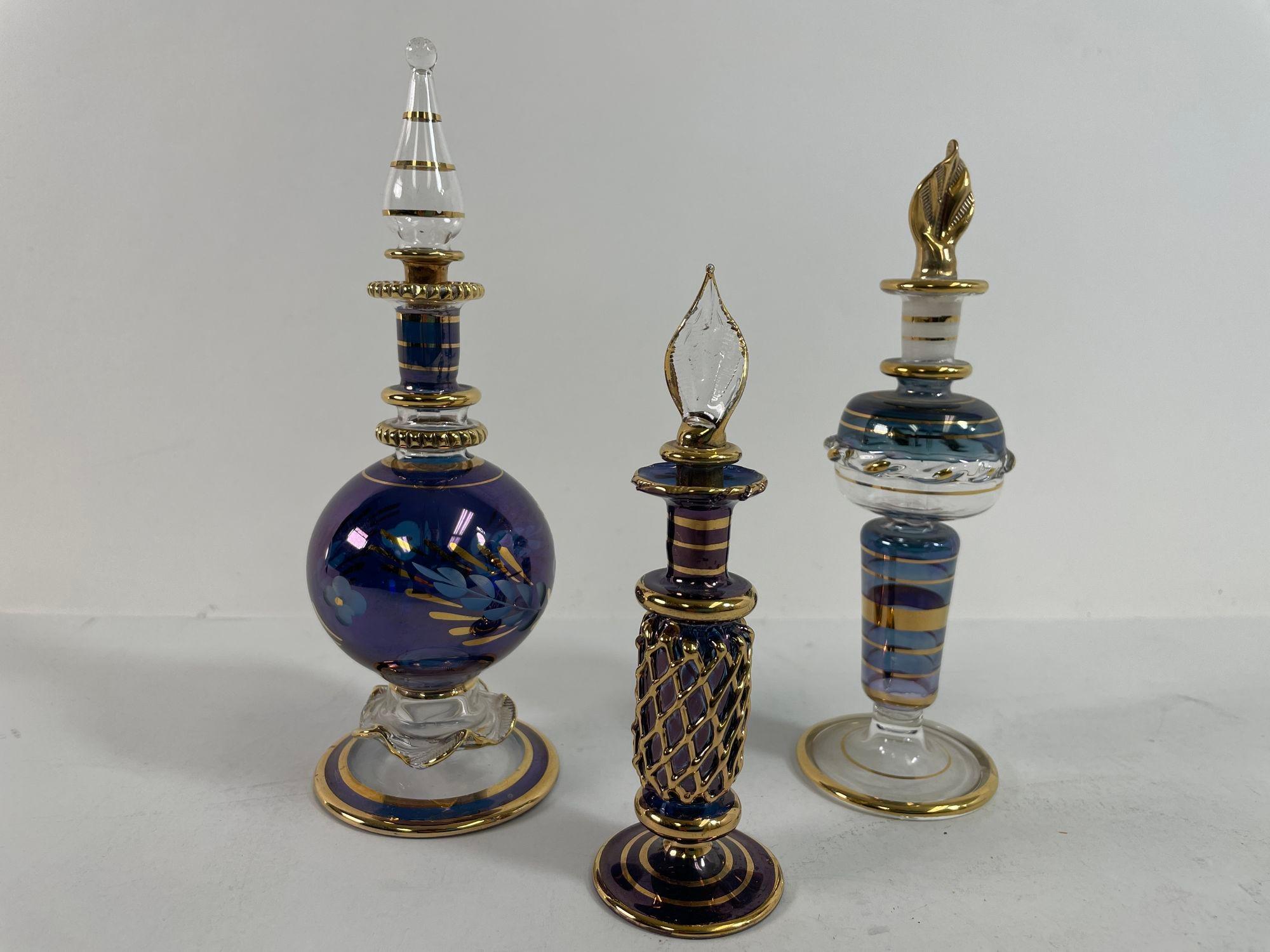 Set of 3 Art Glass Egyptian Perfume Bottles 1950s 5