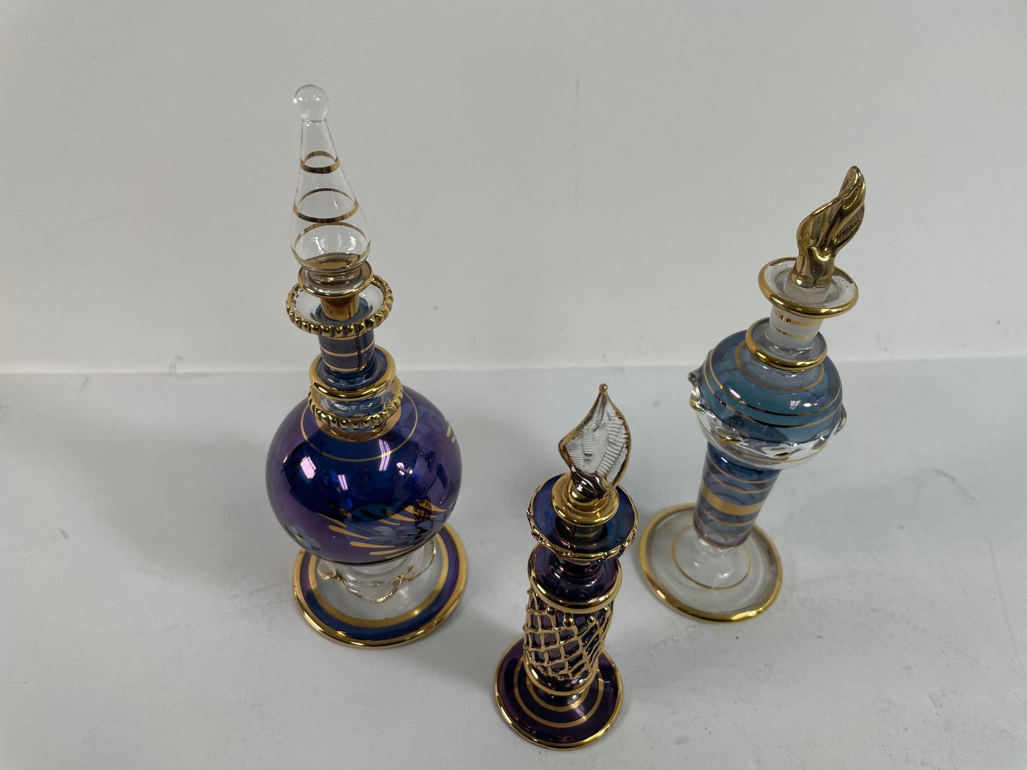 Set of 3 Art Glass Egyptian Perfume Bottles 1950s 6
