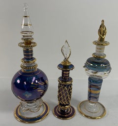 Set of 3 Art Glass Egyptian Perfume Bottles 1950s