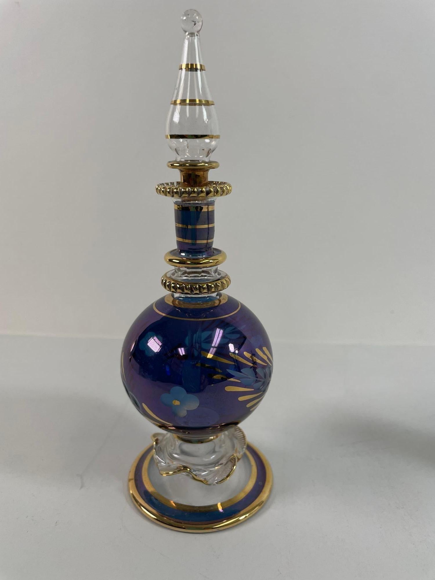 20th Century Set of 3 Art Glass Egyptian Perfume Bottles 1950s