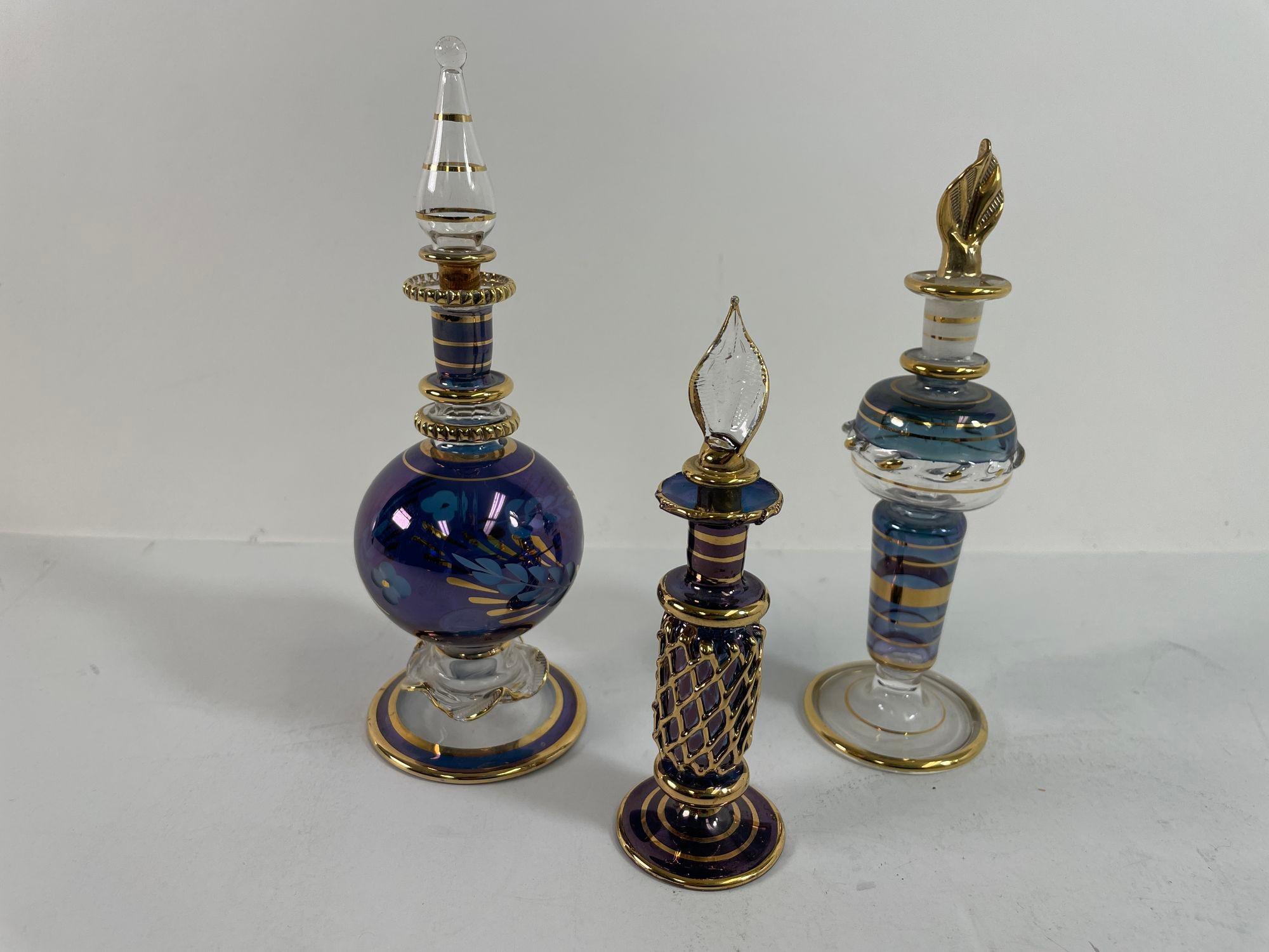 Set of 3 Art Glass Egyptian Perfume Bottles 1950s 3