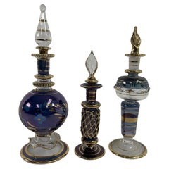 Set of 3 Art Glass Egyptian Perfume Bottles 1950s