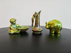 Set of 3 Art Nouveau green porcelain figurines by Zsolnay, Hungar 1930s