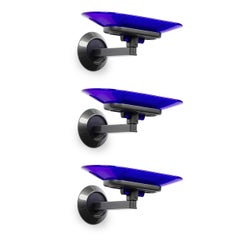 Set of 3 Arteluce Italian Mid-Century Blue Wall Sconces