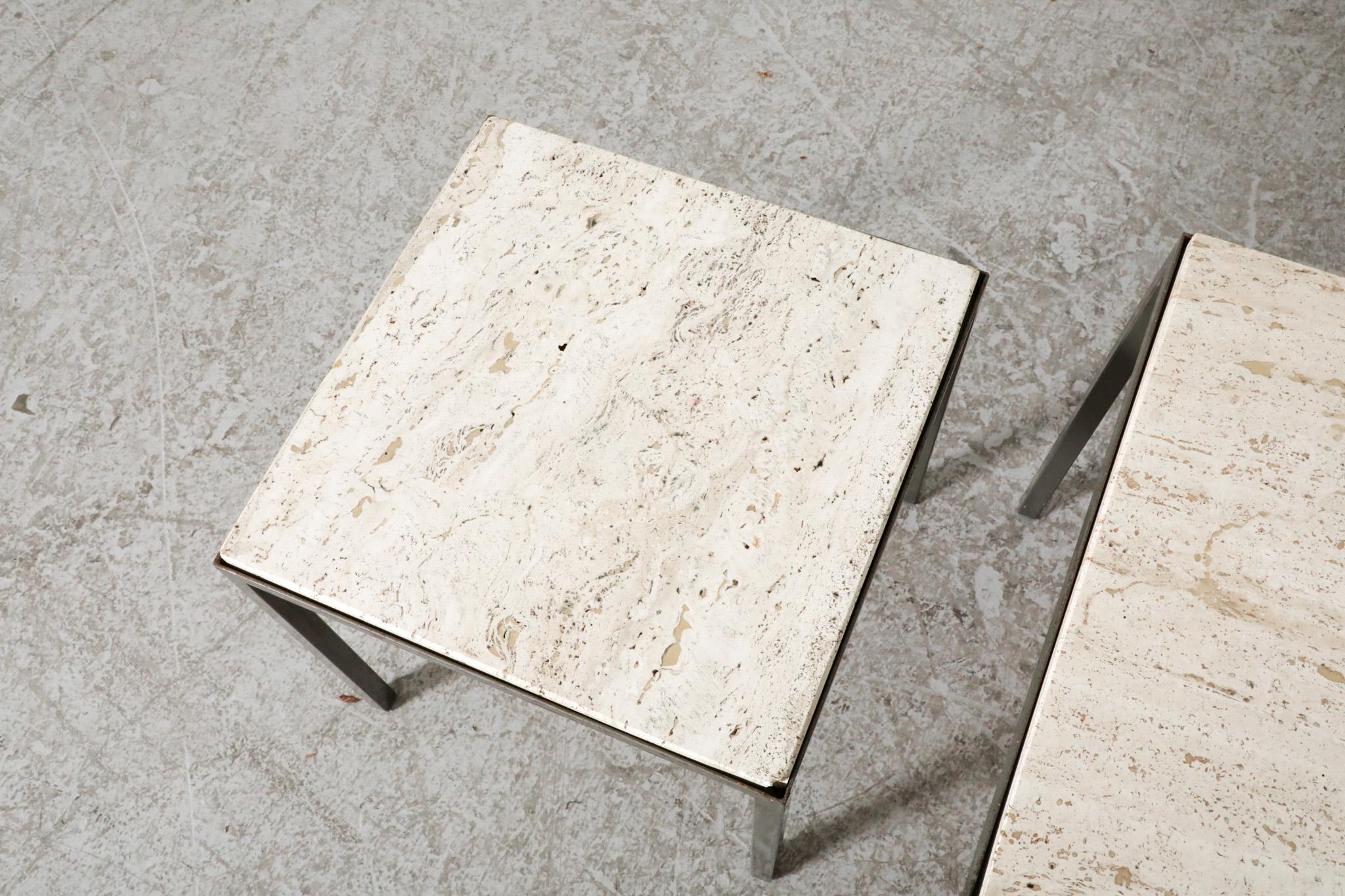 Set of 3 Artimeta (attr) Travertine and Metal Nesting Tables For Sale 7