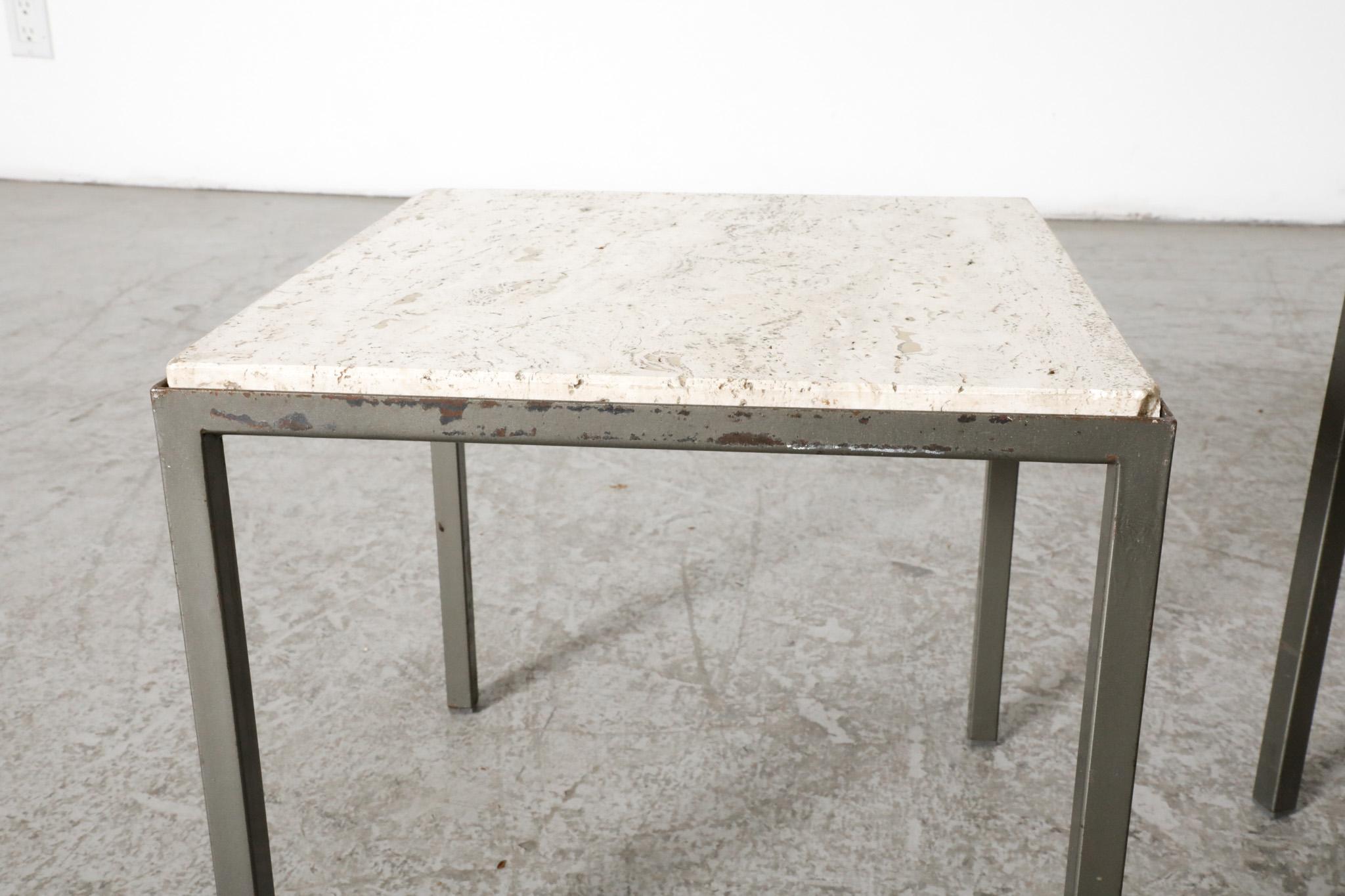Set of 3 Artimeta (attr) Travertine and Metal Nesting Tables For Sale 10