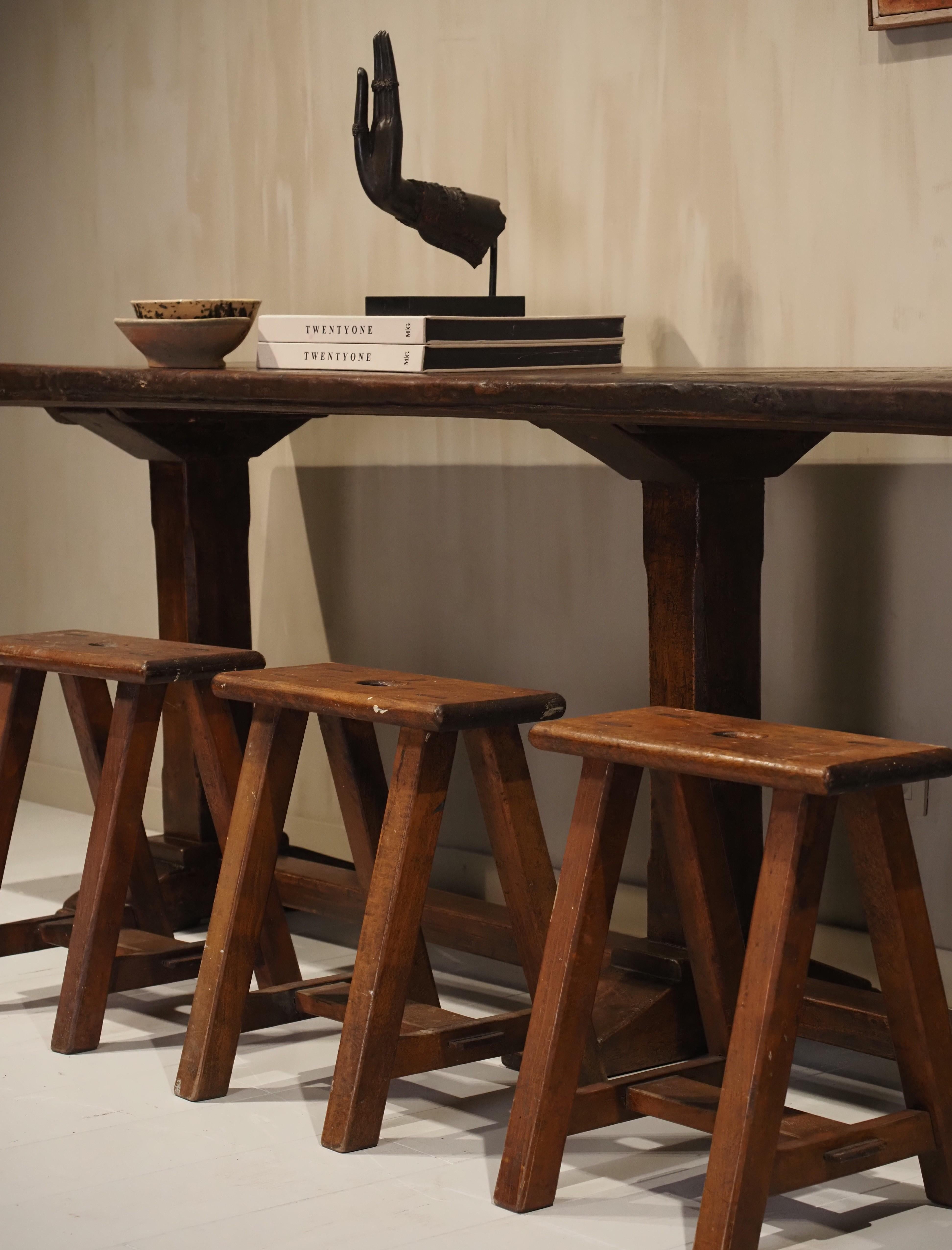 Great set of 3 artists studio stools. Both decorative and functional. France 1900's