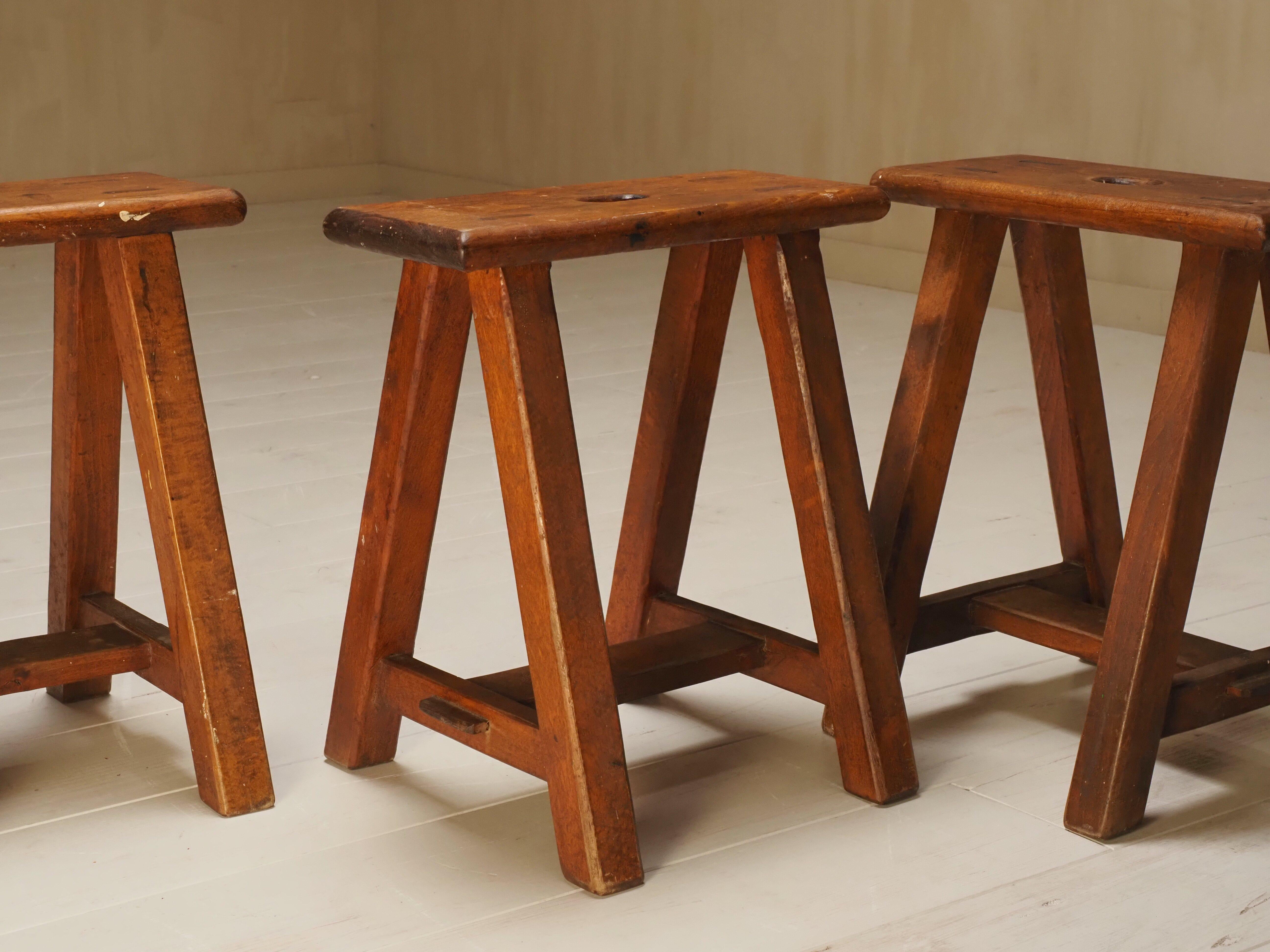 Wood Set of 3 artists studio stools For Sale