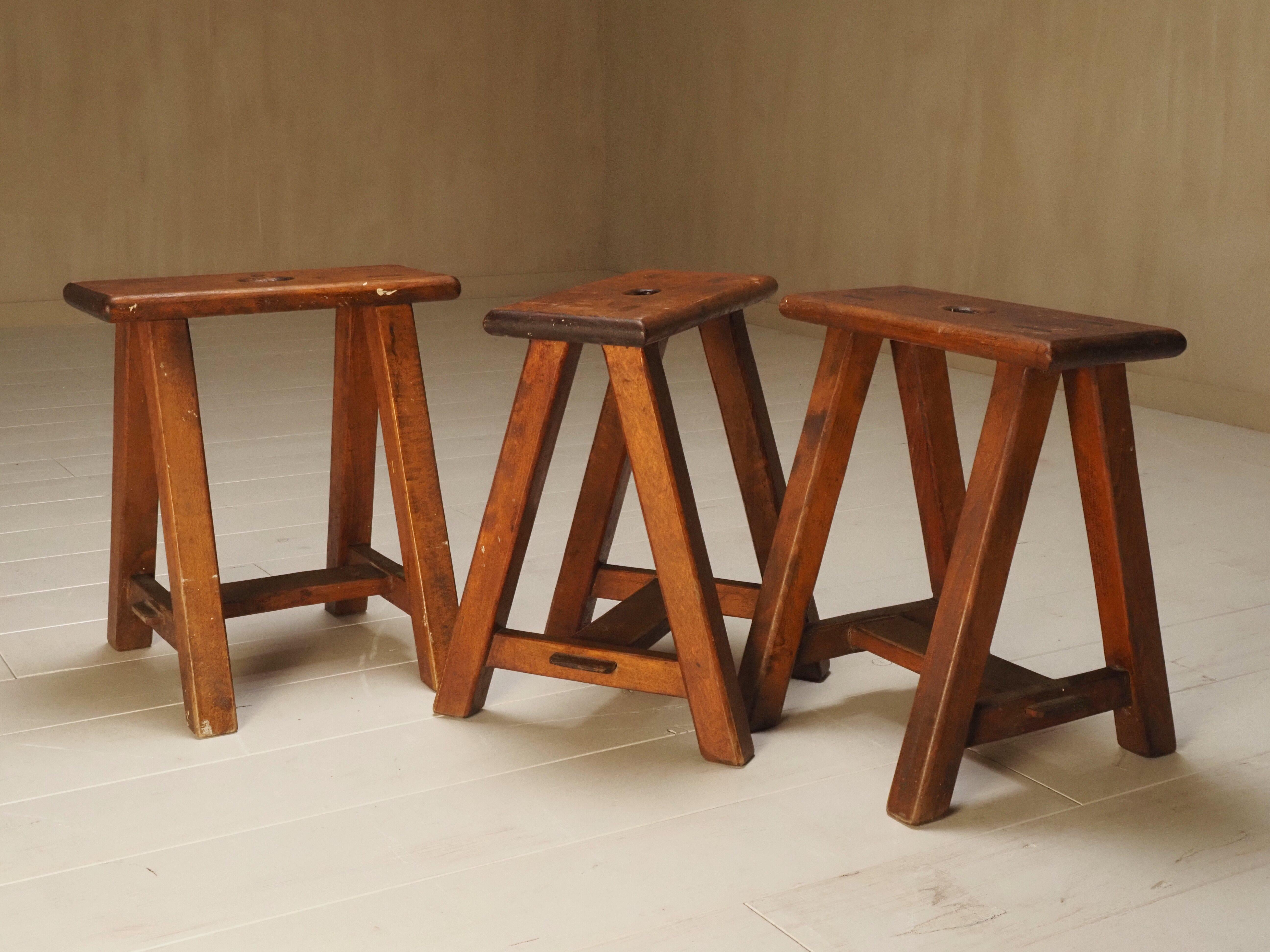 Set of 3 artists studio stools For Sale 1