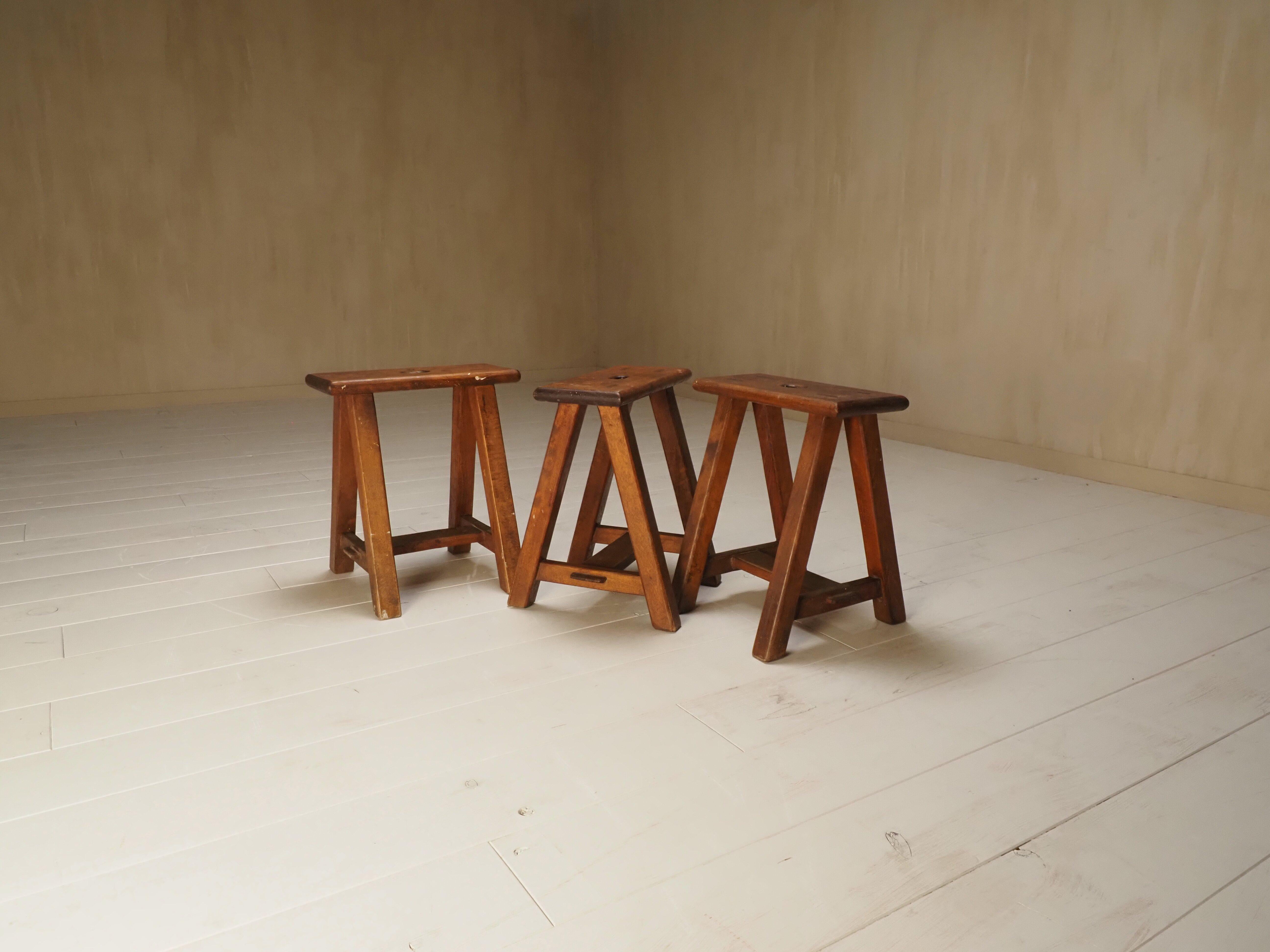 Set of 3 artists studio stools For Sale 2