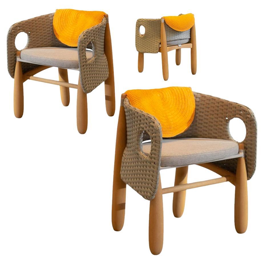Set of 3 Aruanã Armchairs indoor in Solid Wood, Artisanal Techniq Sustainable.