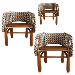 Set of 3 Aruanã Armchairs outdoor in Solid Wood, Artisanal Tec Sustainable.