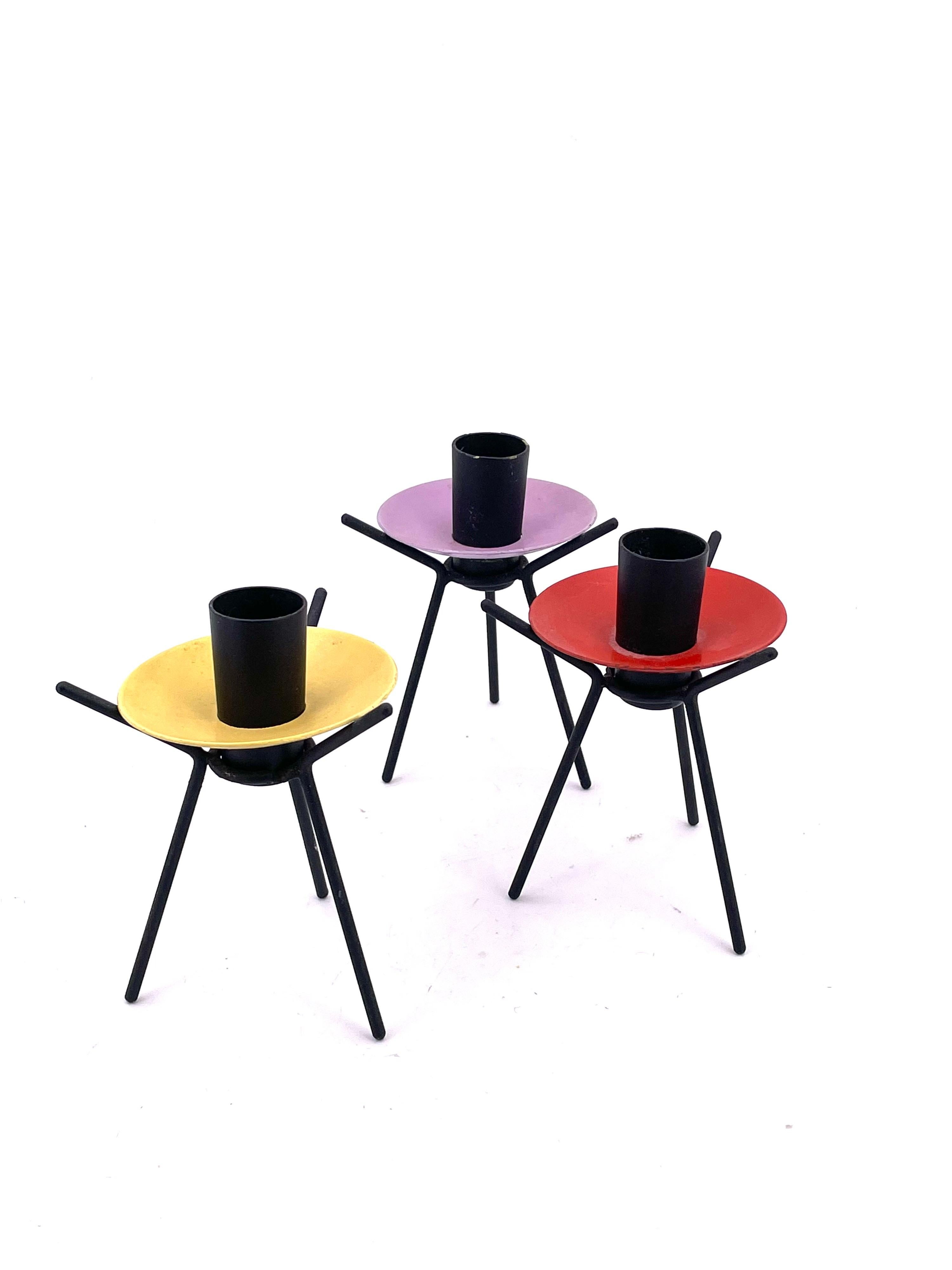 Scandinavian Modern Set of 3 Atomic Danish Modern Age Candleholders by Laurids Lonborg