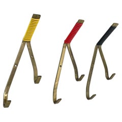 set of 3 Auböck Style brass Wardrobe Hook Coat Rack Element, France 1950s