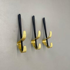 set of 3 Auböck Style brass Wardrobe Hook Coat Rack Elements, Austria 1950s