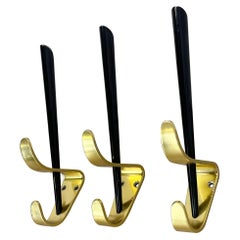 set of 3 Auböck Style brass Wardrobe Hook Coat Rack Elements, Austria 1950s