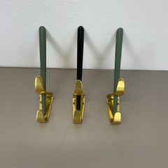 set of 3 Auböck Style red brass Wardrobe Hook Coat Rack Elements, Austria 1950s