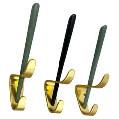 set of 3 Auböck Style red brass Wardrobe Hook Coat Rack Elements, Austria 1950s