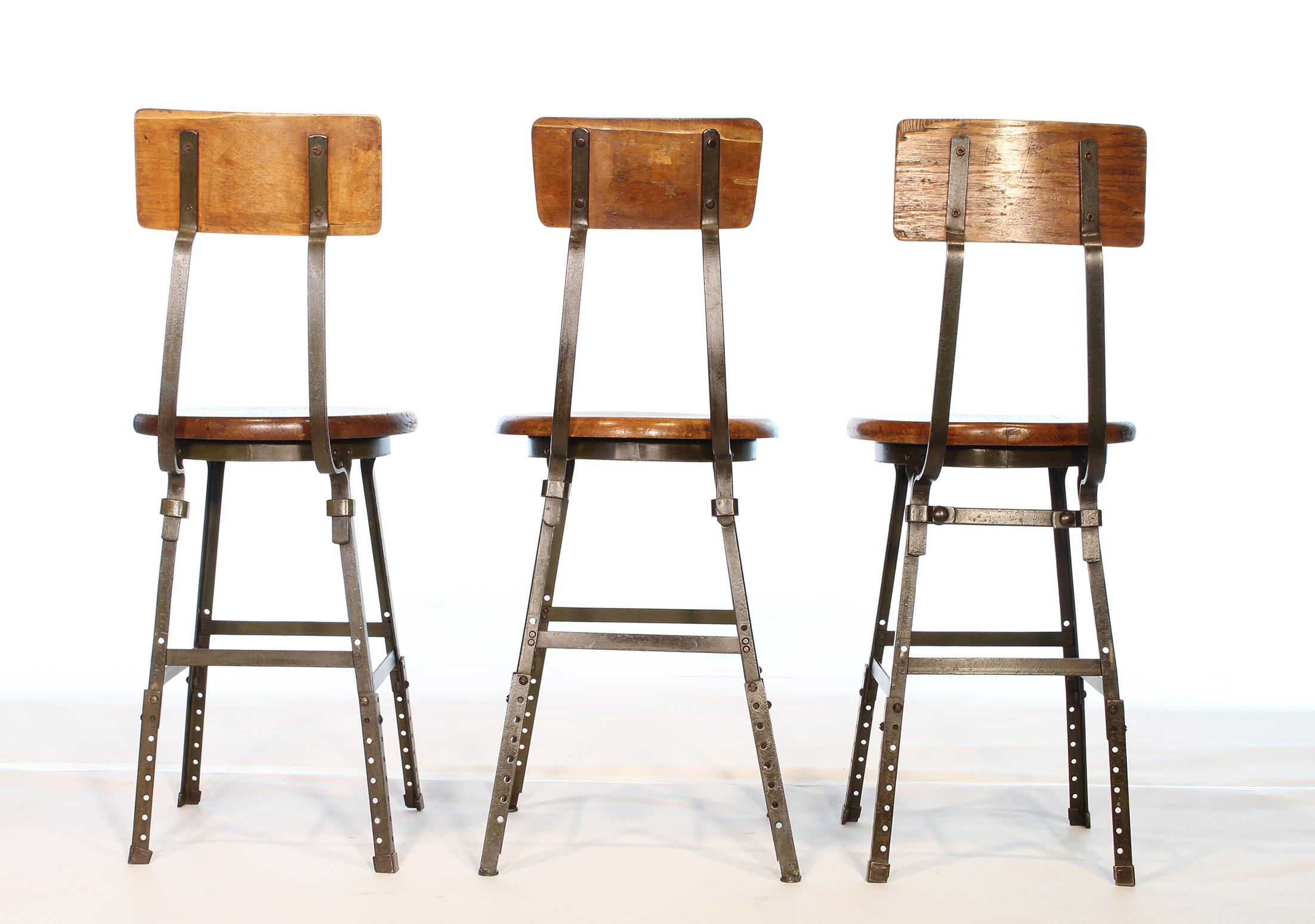 American Set of 3 Authentic Vintage Industrial Factory Stools
