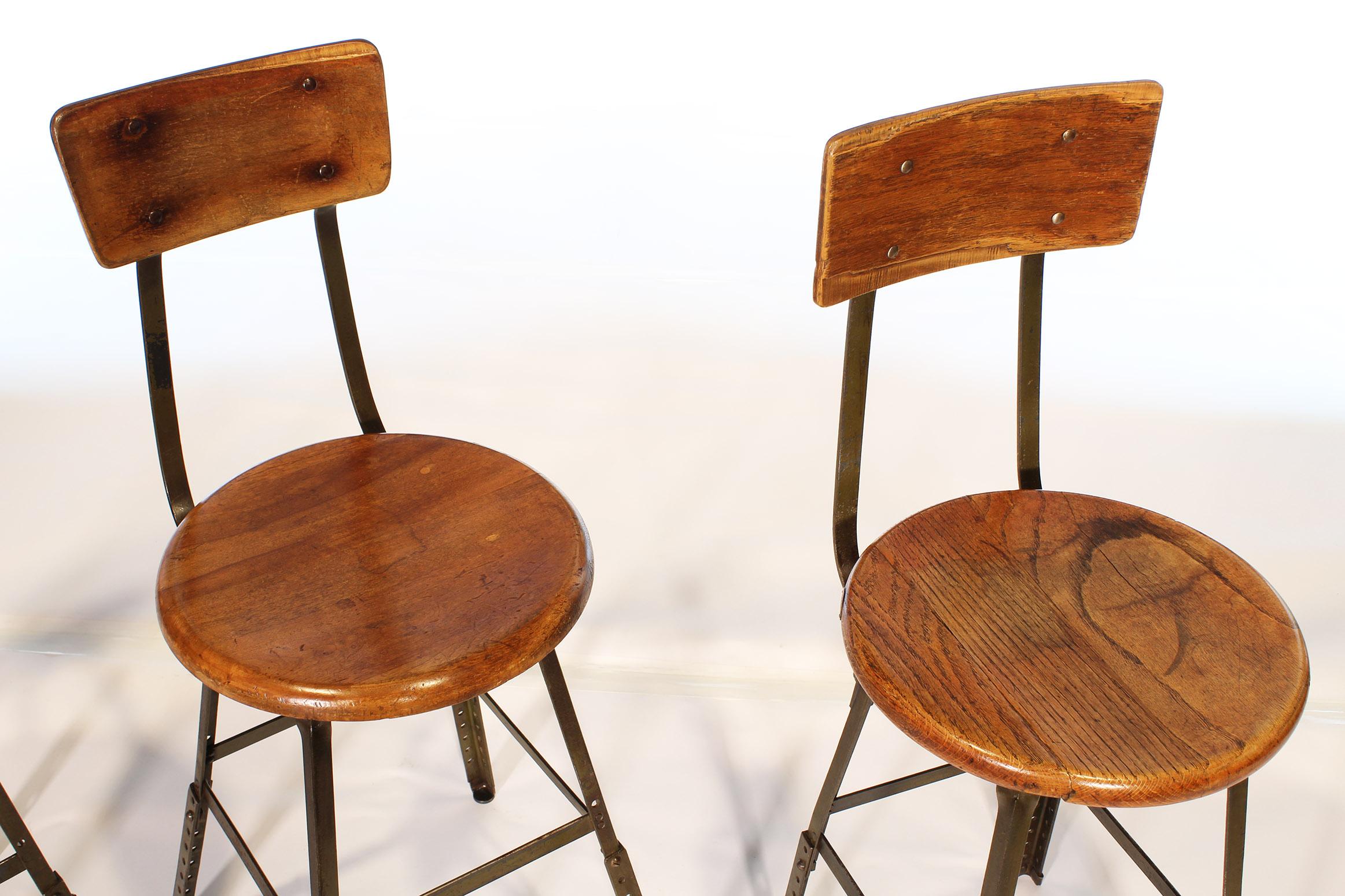Set of 3 Authentic Vintage Industrial Factory Stools In Good Condition In Oakville, CT