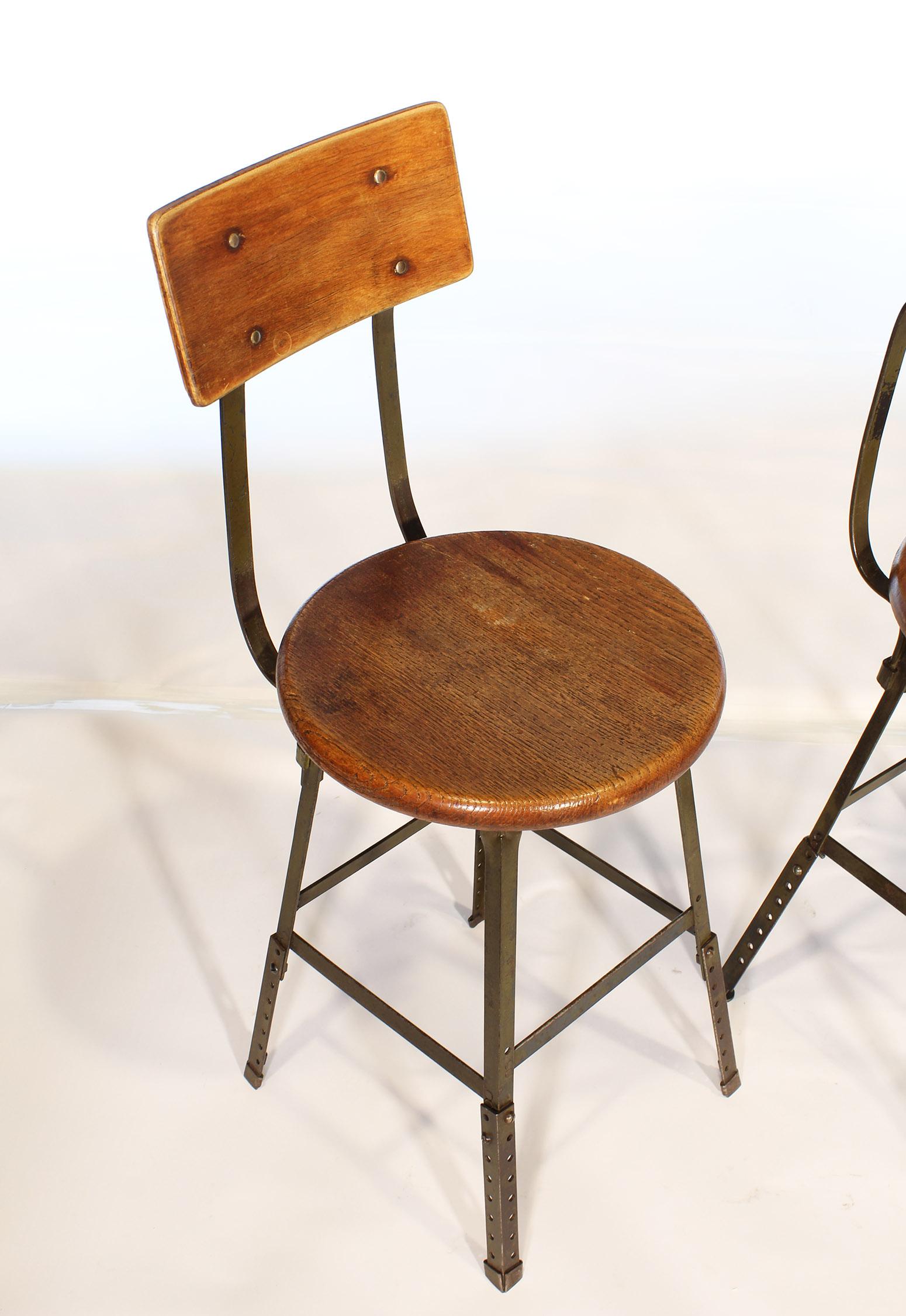 20th Century Set of 3 Authentic Vintage Industrial Factory Stools