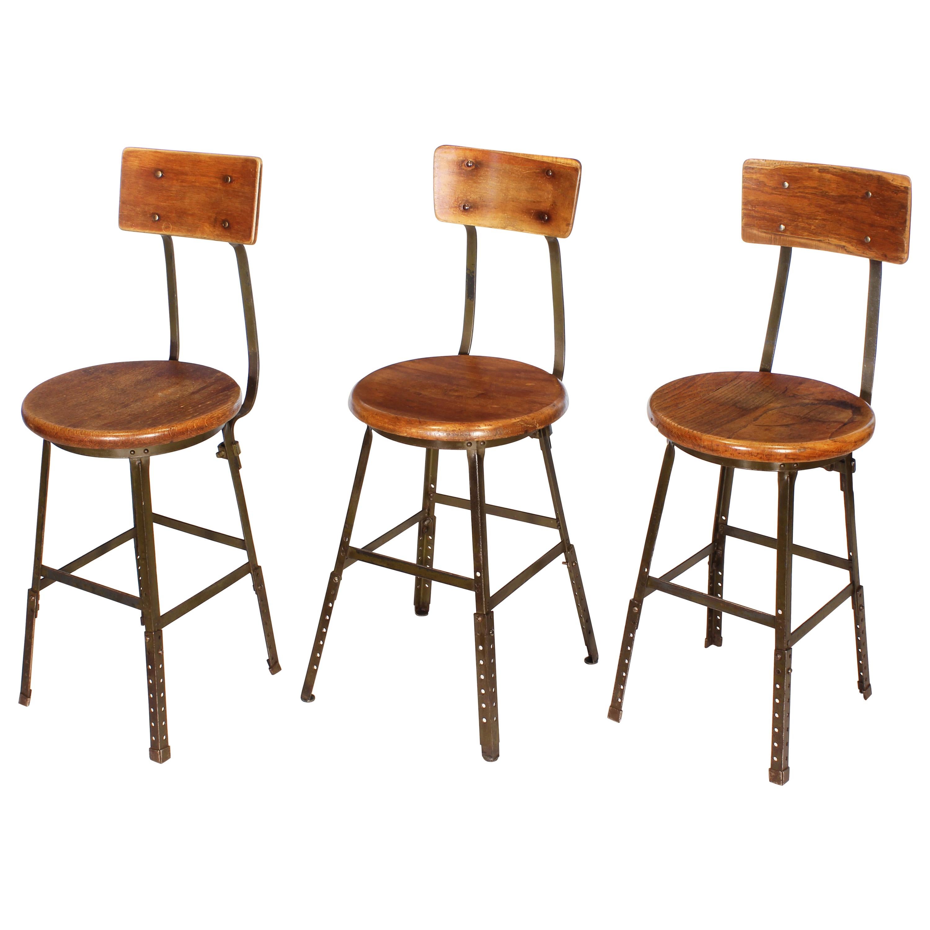 Set of 3 Authentic Vintage Industrial Factory Stools
