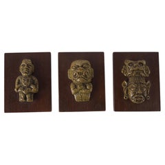 Set of 3 Aztec Mayan Wall Plaques in Style of Zarebski Mexico
