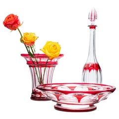 Set of 3 Baccarat and Saint Louis Items, Red Crystal, France, 1930